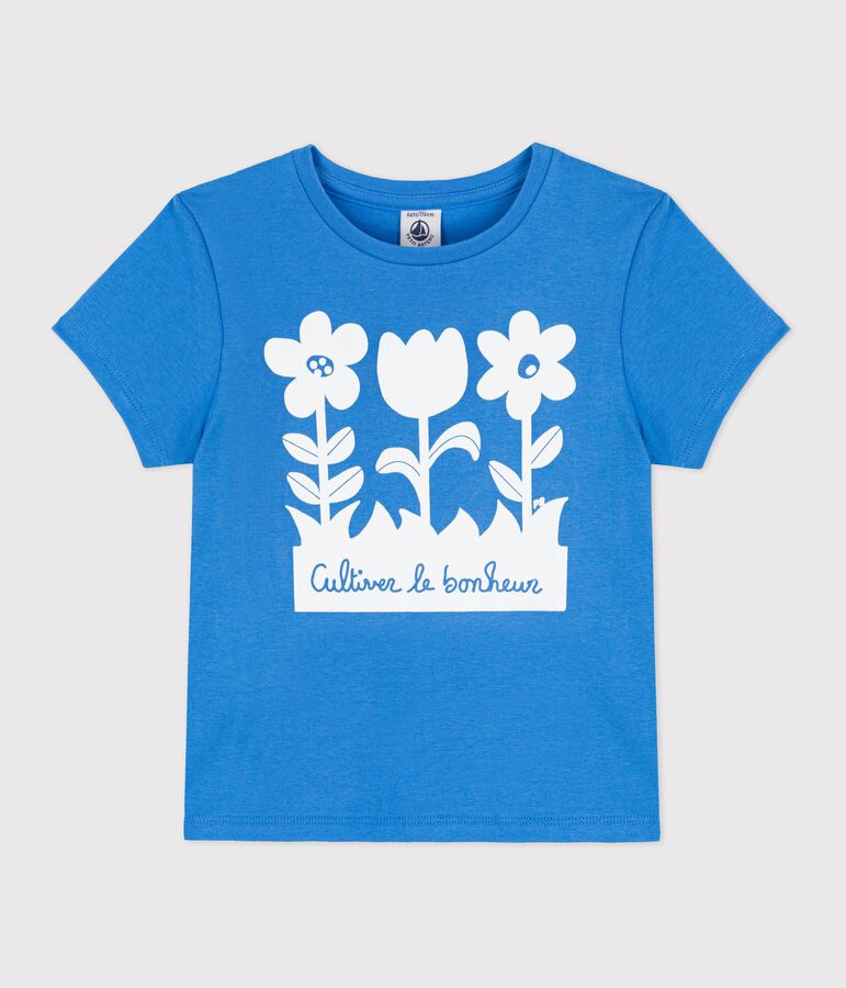 Katoenen T-shirt met korte mouwen voor meisjes blauw