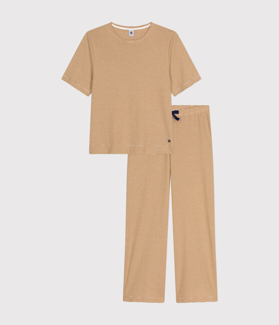 Pyjama en coton rayé femme marron CUIVRE/ MARSHMALLOW