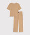 Pyjama en coton rayé femme marron CUIVRE/ MARSHMALLOW