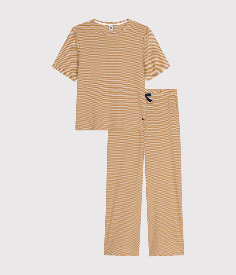 Pyjama en coton ray&eacute; femme marron/blanc
