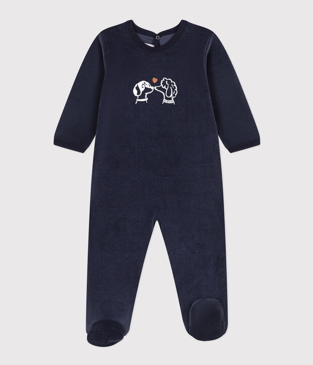 Pyjama b&eacute;b&eacute; chiens en velours bleu marine