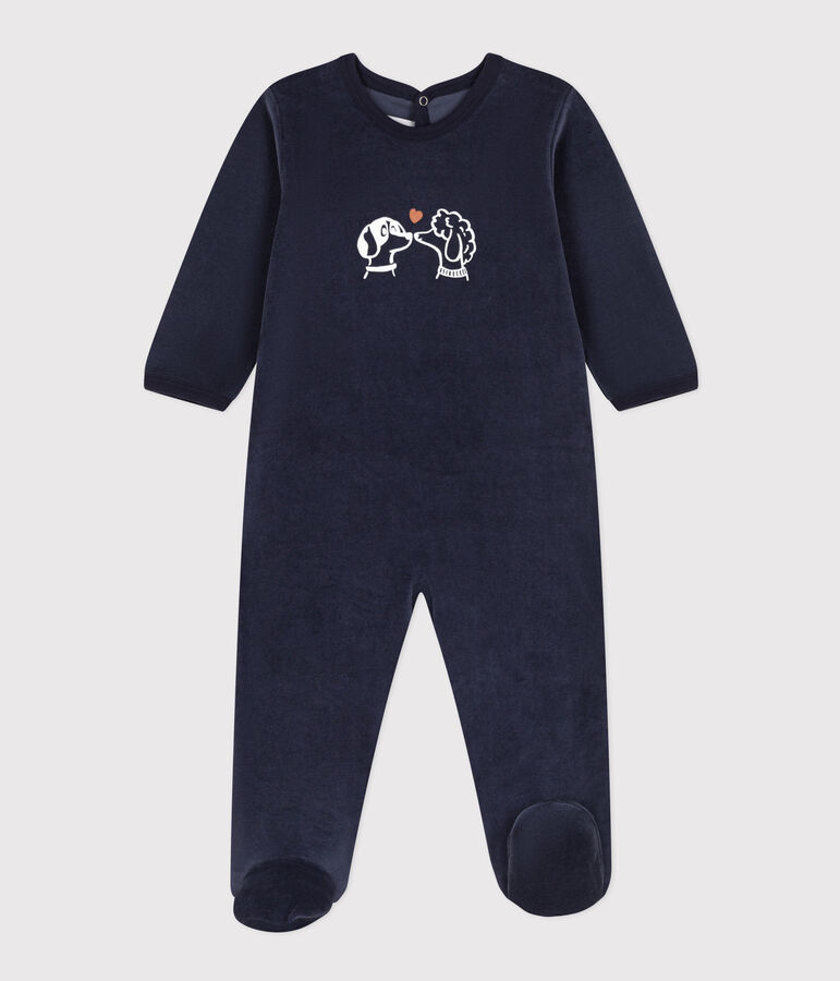 Pyjama b&eacute;b&eacute; chiens en velours bleu
