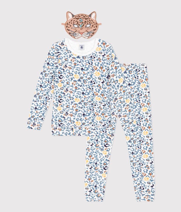 Pyjama als verkleding met masker voor meisje/jongen wit/multicouleur