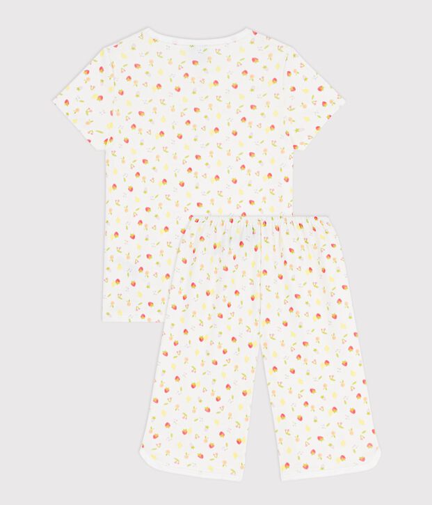 Katoenen driekwartpyjama met vruchtenprint voor kinderen wit/multicouleur