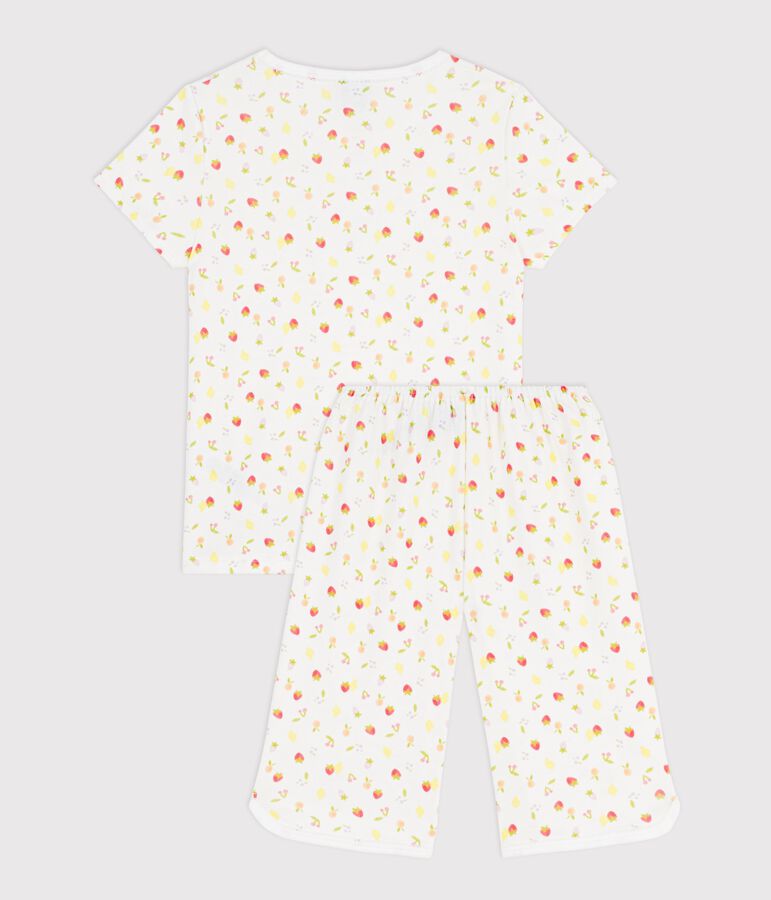 Pyjama capri enfant en coton imprim&eacute; fruits blanc MARSHMALLOW/blanc MULTICO