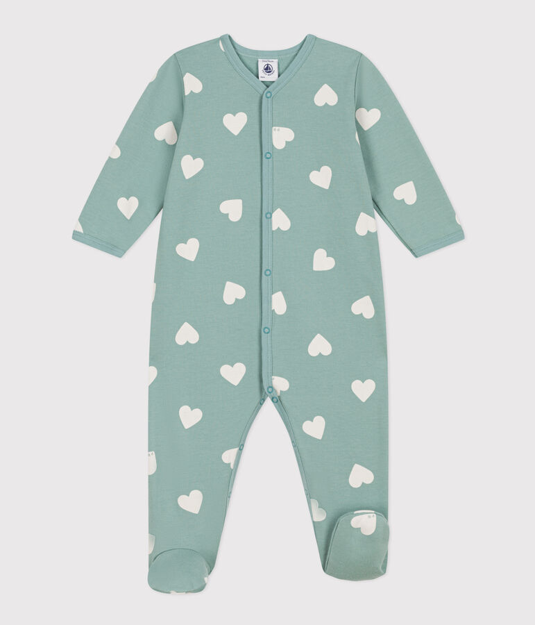 Babypyjama van molton met hartjes groen/ecru