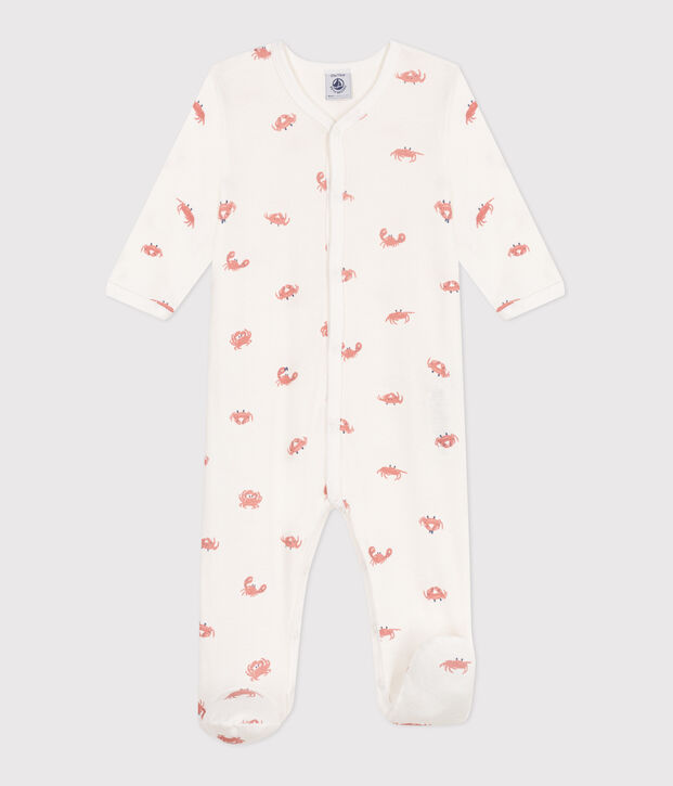 Katoenen babypyjama met krabjesprint wit/multicouleur