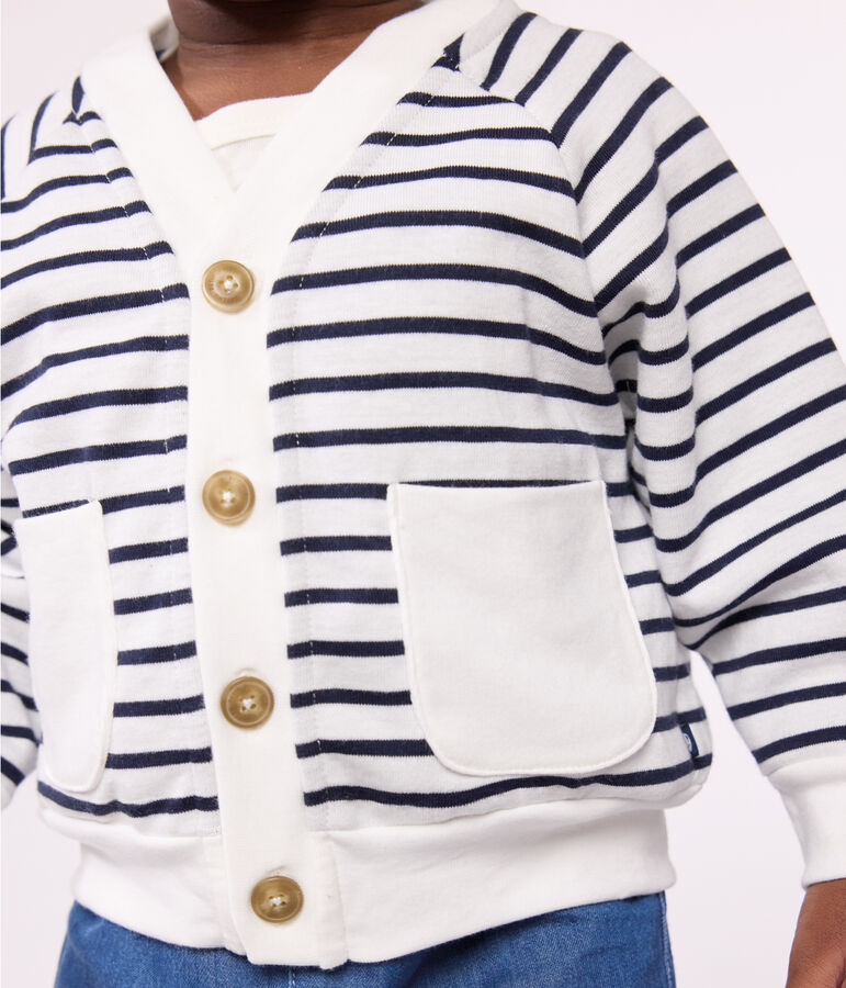 Cardigan in dikke jersey voor baby's wit MARSHMALLOW/blauw SMOKING