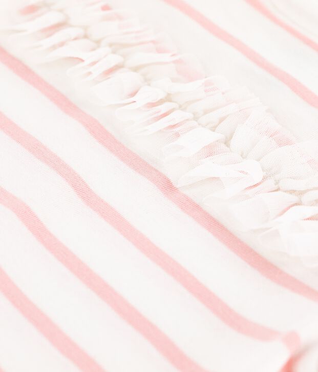 Katoenen T-shirt met korte mouwen voor meisjes wit/roze