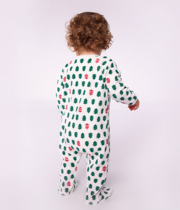 Pyjama b&eacute;b&eacute; en velours imprim&eacute; sapins blanc/multicouleur