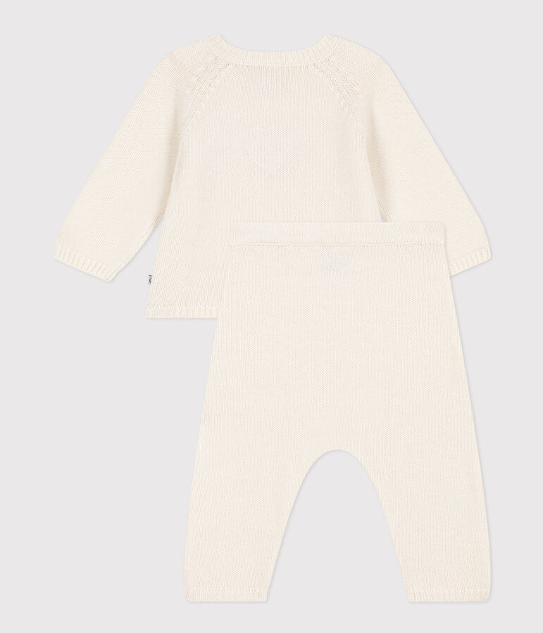 Ensemble en tricot laine et coton motif coeur b&eacute;b&eacute; blanc/rouge