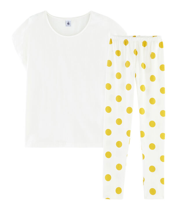 Pyjama fille en c&ocirc;te blanc/jaune