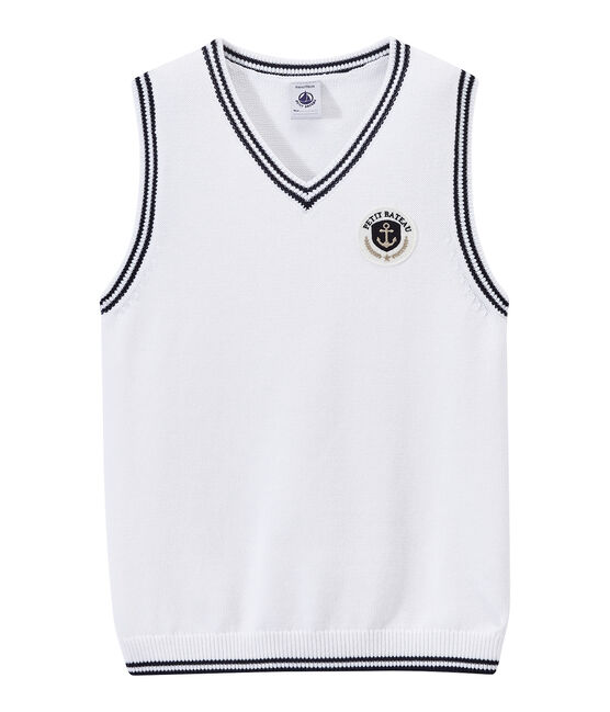 Pull garçon sans manches à écusson blanc MARSHMALLOW