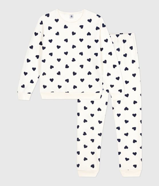 Pyjama femme en coton éponge imprimé cœurs bleu MILK/ SOIR