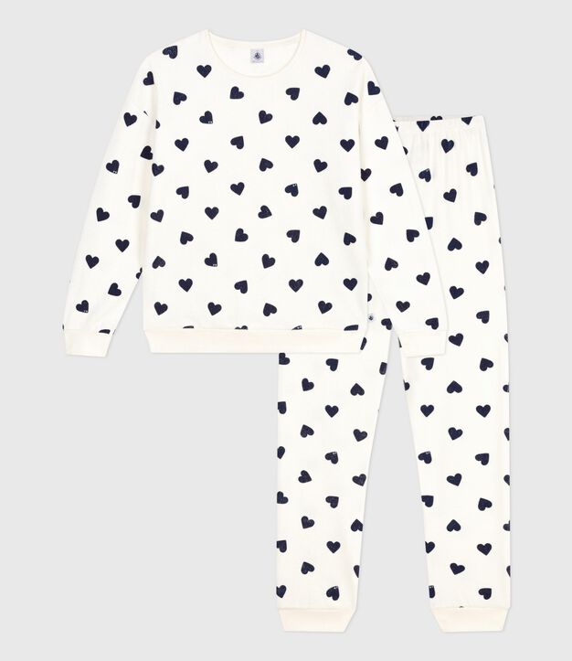 Pyjama femme en coton &eacute;ponge imprim&eacute; c&oelig;urs bleu/bleu