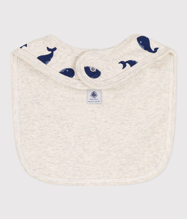 Katoenen slabbetje met walvissenprint beige/blauw