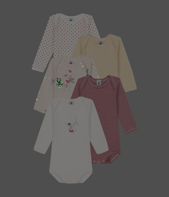 Set van 5 katoenen body's met lange mouwen met Parijs-print variante 1
