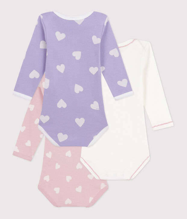 Lot de bodies manches longues en coton imprim&eacute; c&oelig;urs b&eacute;b&eacute; multicouleur