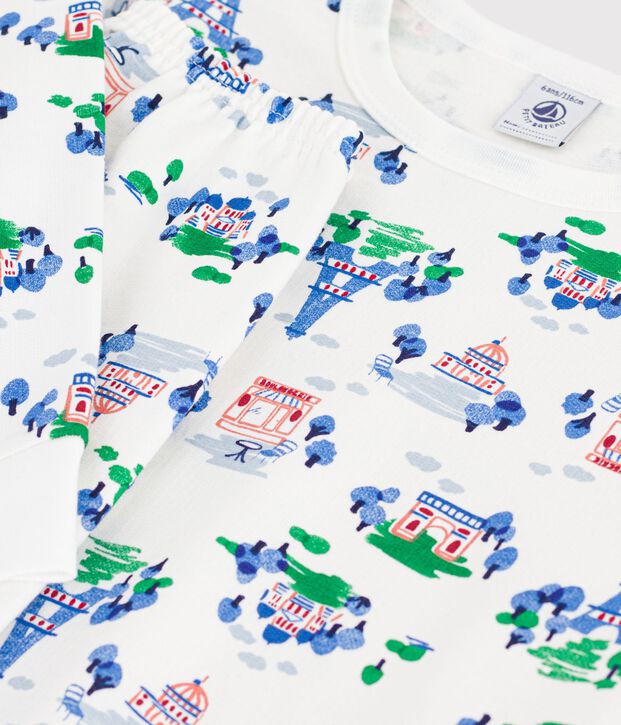 Pyjama enfant en molleton imprim&eacute; Paris blanc/multicouleur