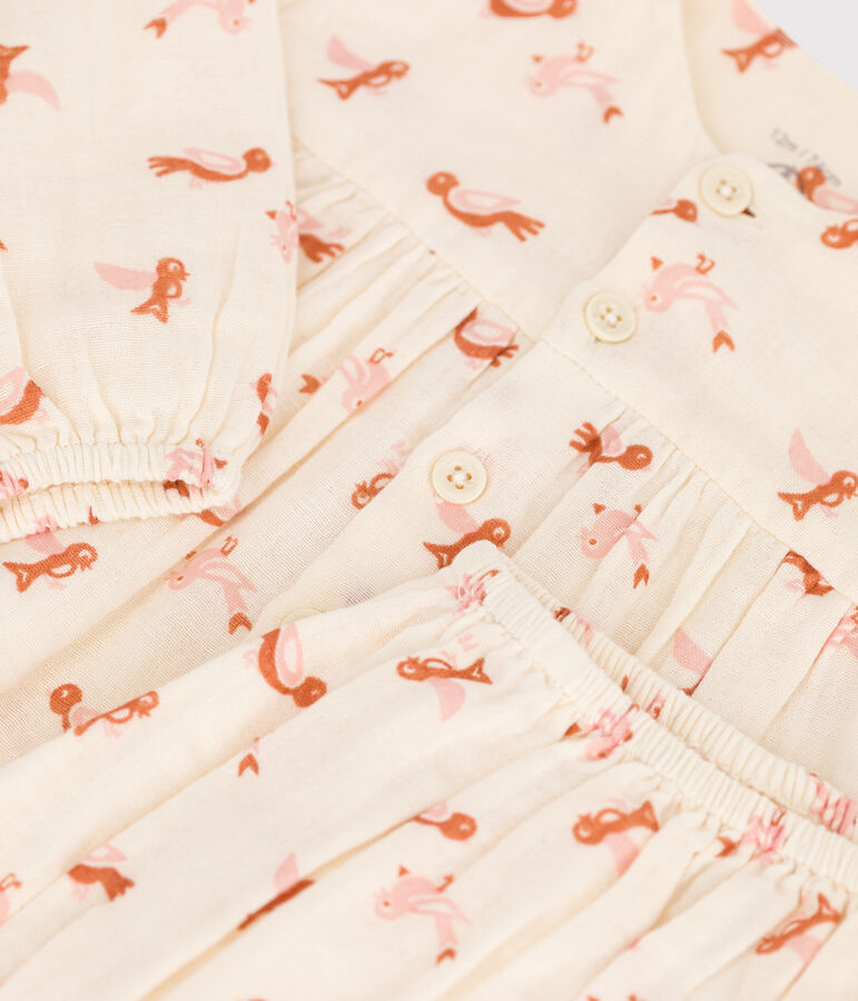Jurkje en bloomer met vogeltjesprint van luchtig katoen voor baby's ecru/multicouleur
