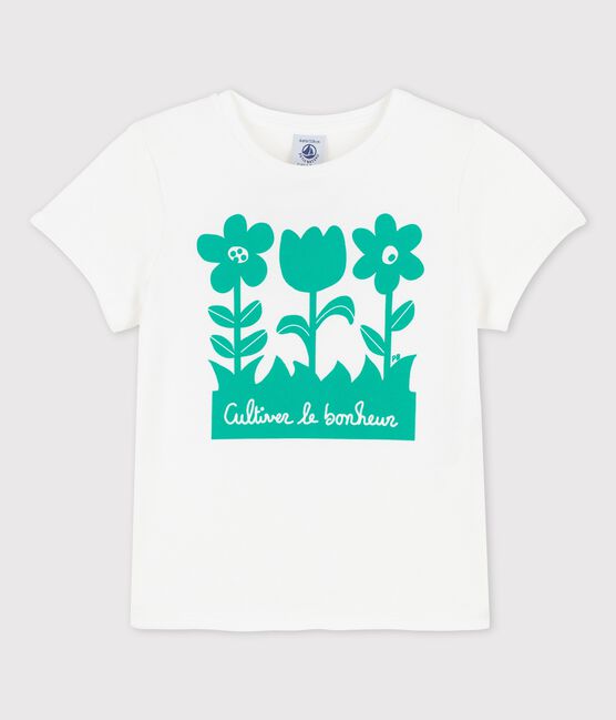 T-shirt met korte mouwen in katoen voor meisjes wit MARSHMALLOW