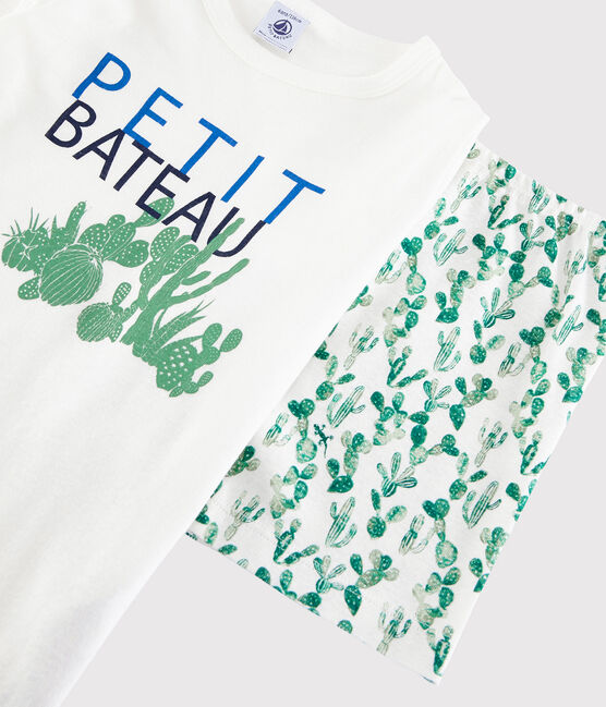 Pyjacourt cactus petit garçon en coton et lin blanc MARSHMALLOW/blanc MULTICO