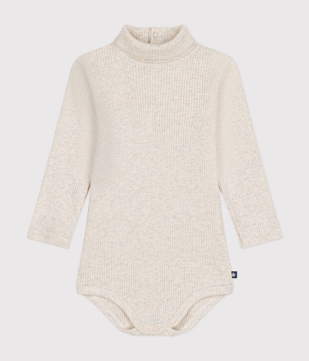 Body manches longues col roul&eacute; en coton b&eacute;b&eacute; beige chin&eacute;
