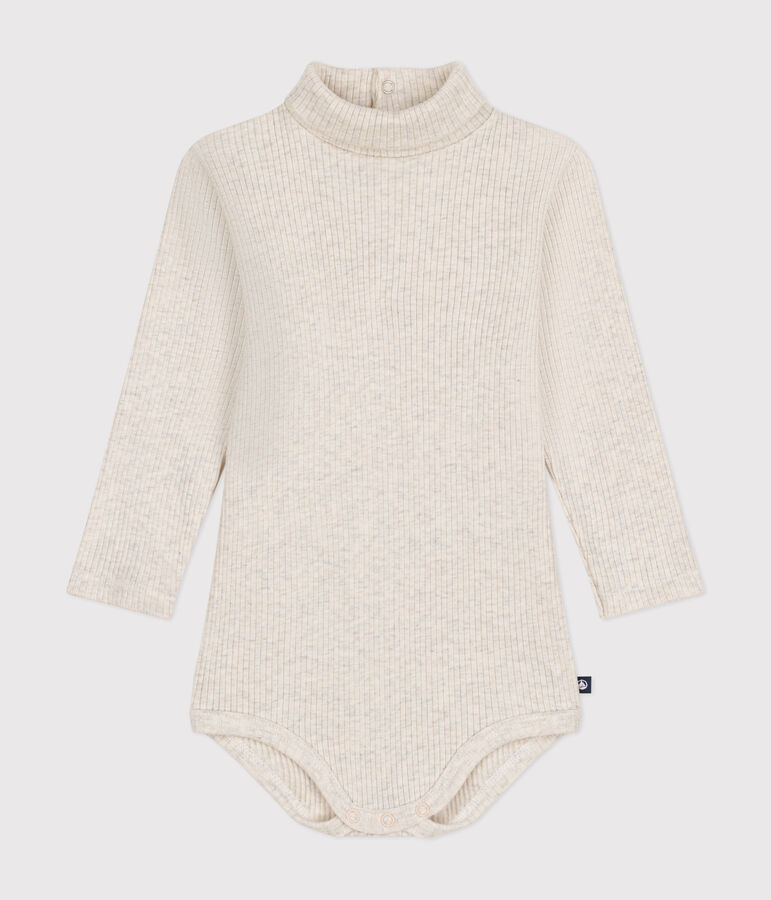 Body manches longues col roul&eacute; en coton b&eacute;b&eacute; beige