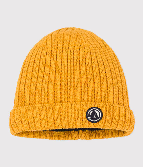 Bonnet bébé en tricot doublé en polaire jaune BOUDOR
