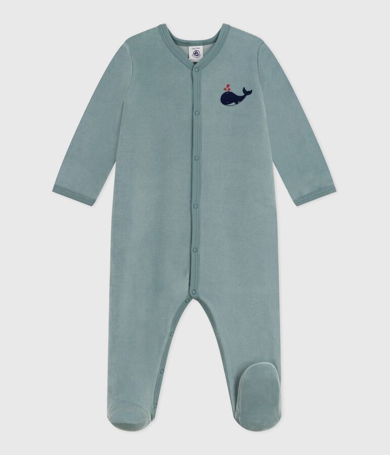 Effen fluwelen babypyjama blauw