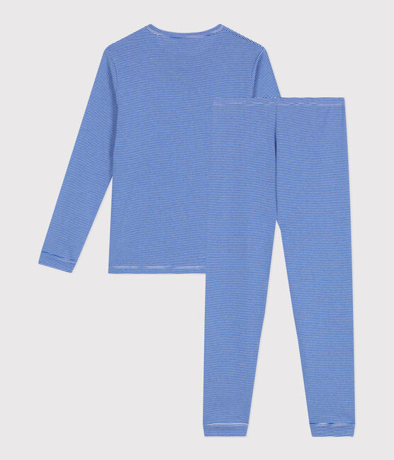 Pyjama enfant en coton à rayures bleu PERSE/blanc MARSHMALLOW