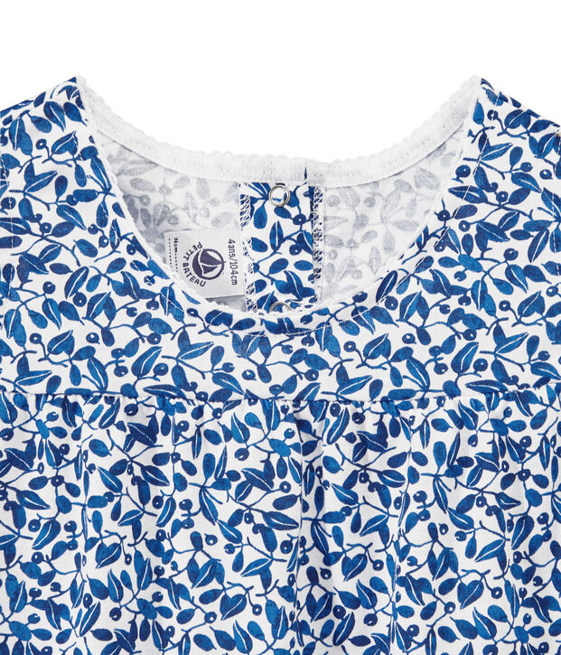 Korte meisjespyjama in fijne jersey met dessin wit/multicouleur