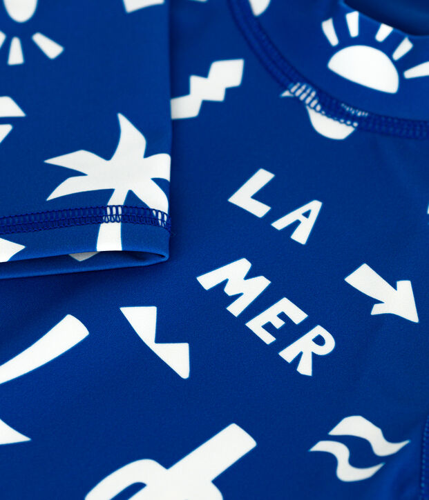 Tee-shirt de bain anti uv enfant manche longue imprim&eacute; bleu/blanc