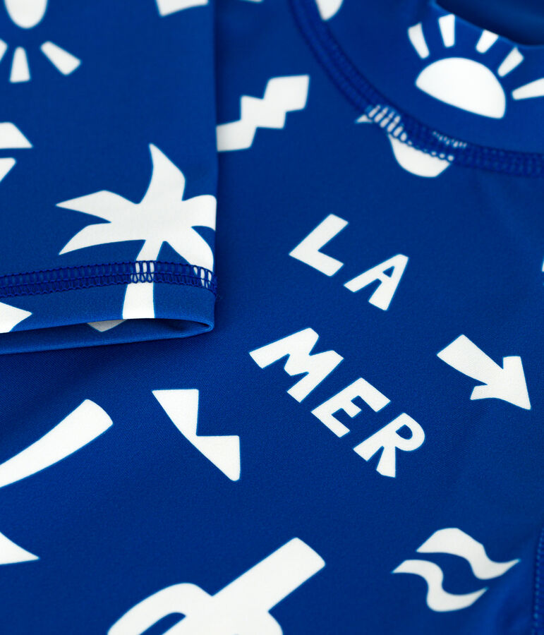 Kinderzwemshirt met uv-bescherming, lange mouwen en print blauw/wit
