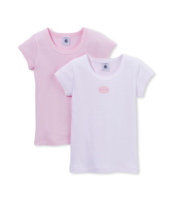 Set van 2 meisjes-T-shirts effen/milleraies set .
