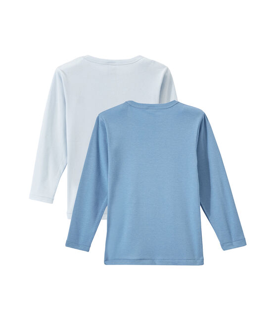 Set van 2 effen jongens-T-shirts met lange mouwen wit LOT