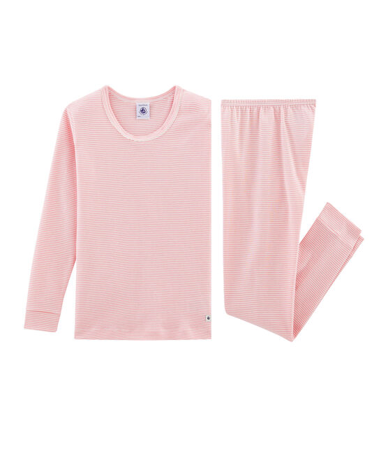Pyjama petite fille coupe très ajustée en côte rose CHARME/blanc MARSHMALLOW