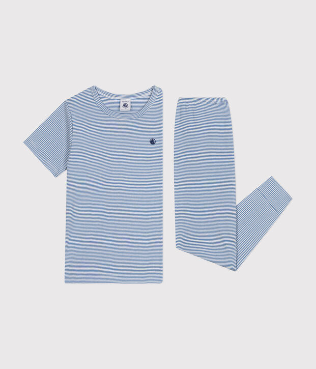 Pyjama en coton ray&eacute; enfant bleu/blanc