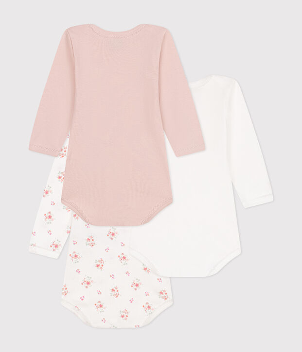 Lot de 3 bodies manches longues fleurs en coton b&eacute;b&eacute; multicouleur