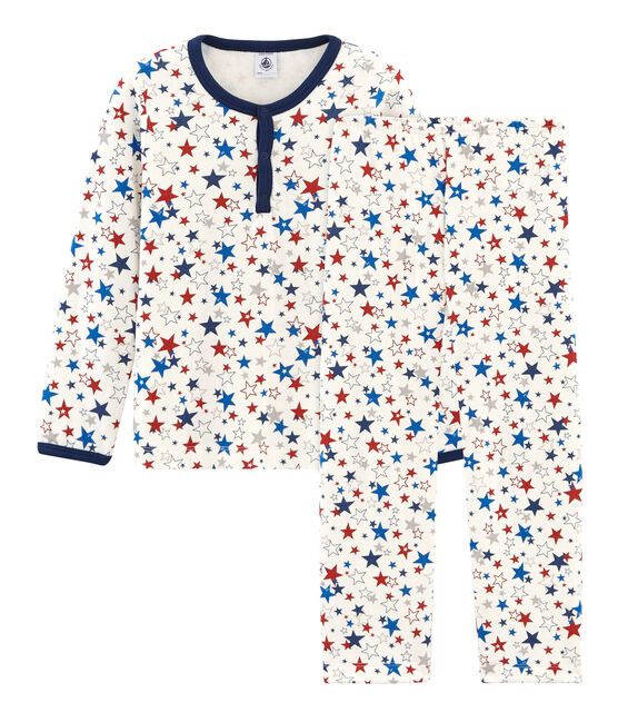 Pyjama petit garçon en tubique blanc MARSHMALLOW/blanc MULTICO
