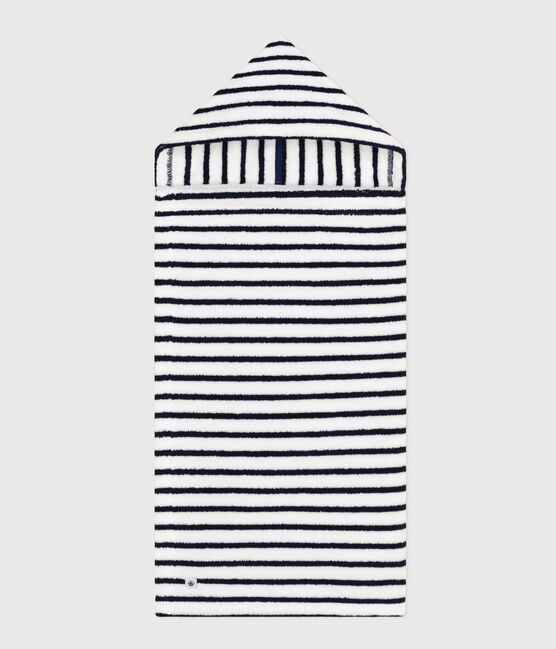 Gestreepte badcape uit badstof voor baby's wit LAIT/blauw MEDIEVAL