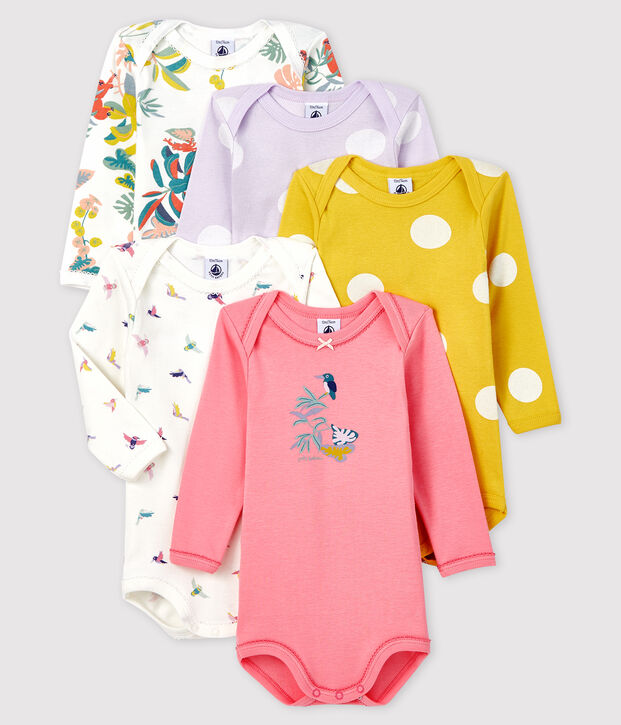 Lot de 5 bodies manches longues b&eacute;b&eacute; fille multicouleur