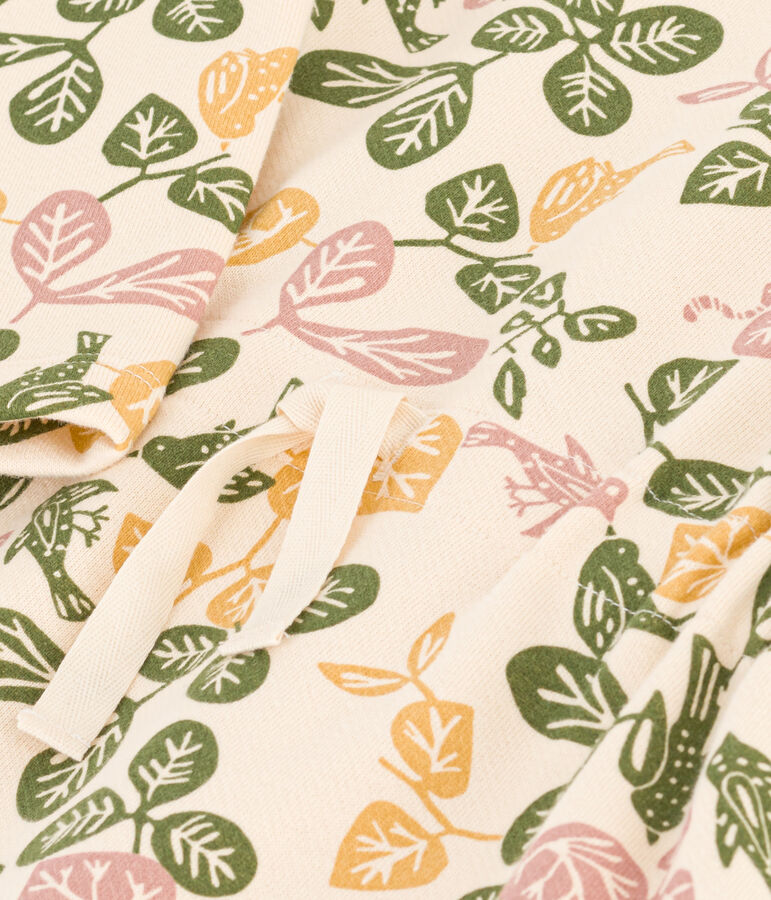 Meisjesjurk met lange mouwen in fleece met print ecru/roze/multicouleur