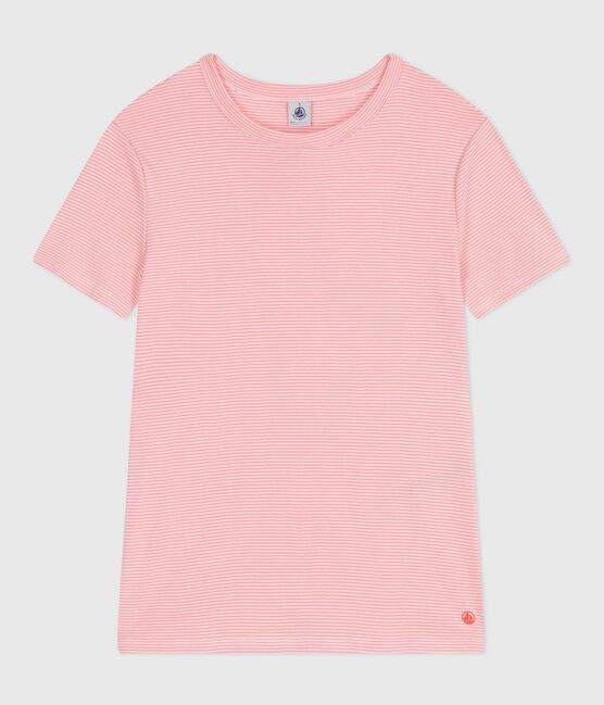 Tee-shirt femme en coton manches courtes à rayures rose GRETEL/blanc MARSHMALLOW
