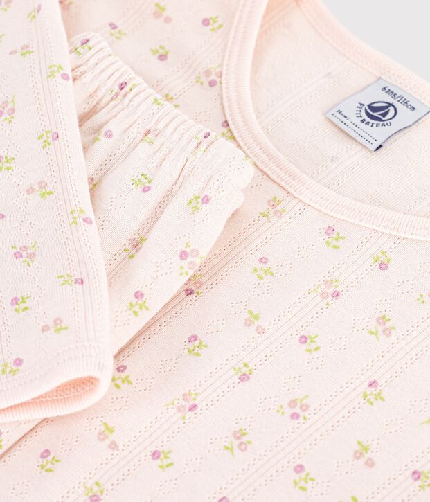Pyjama femme en coton ajour&eacute; beige/roze/multicouleur