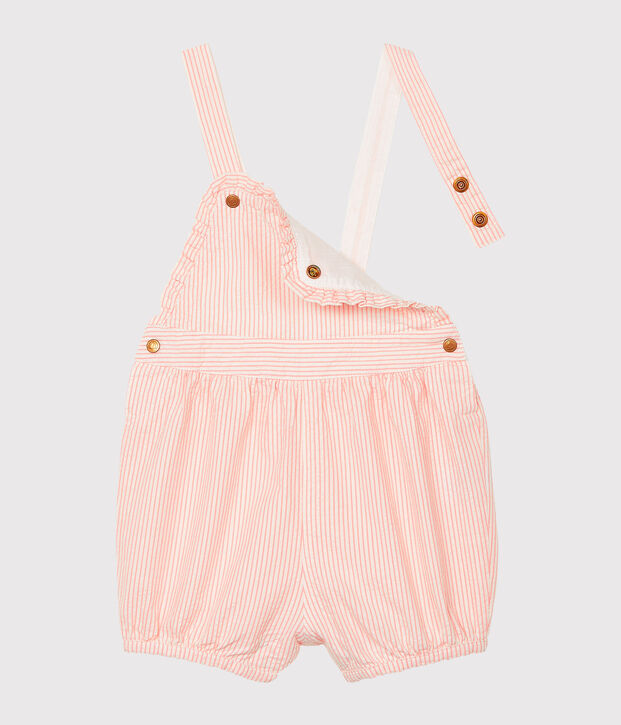 Salopette courte b&eacute;b&eacute; fille ray&eacute;e rose/blanc