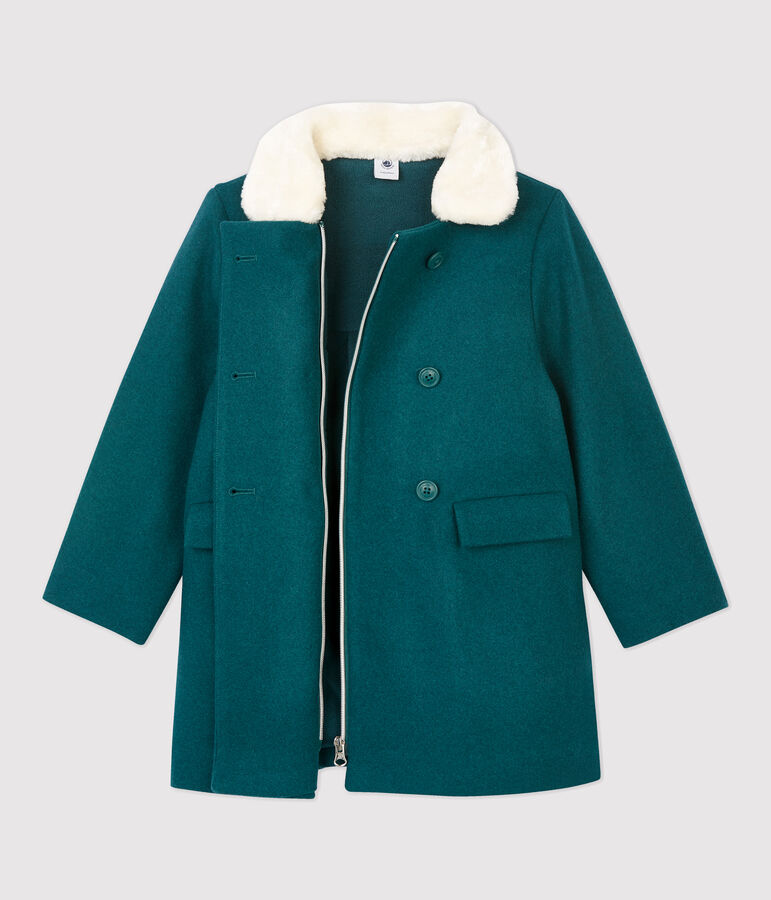 Manteau en drap de laine enfant fille vert PINEDE