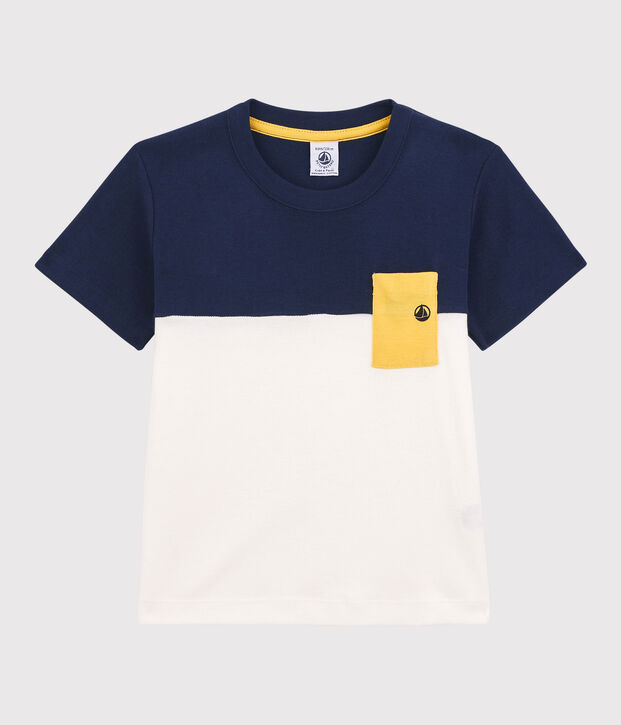 T-shirt met korte mouwen in katoen voor jongens blauw/wit