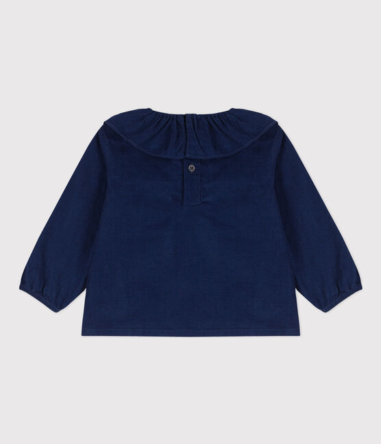 Babybloesje met lange mouwen van extra dun velours BLEU FONCE