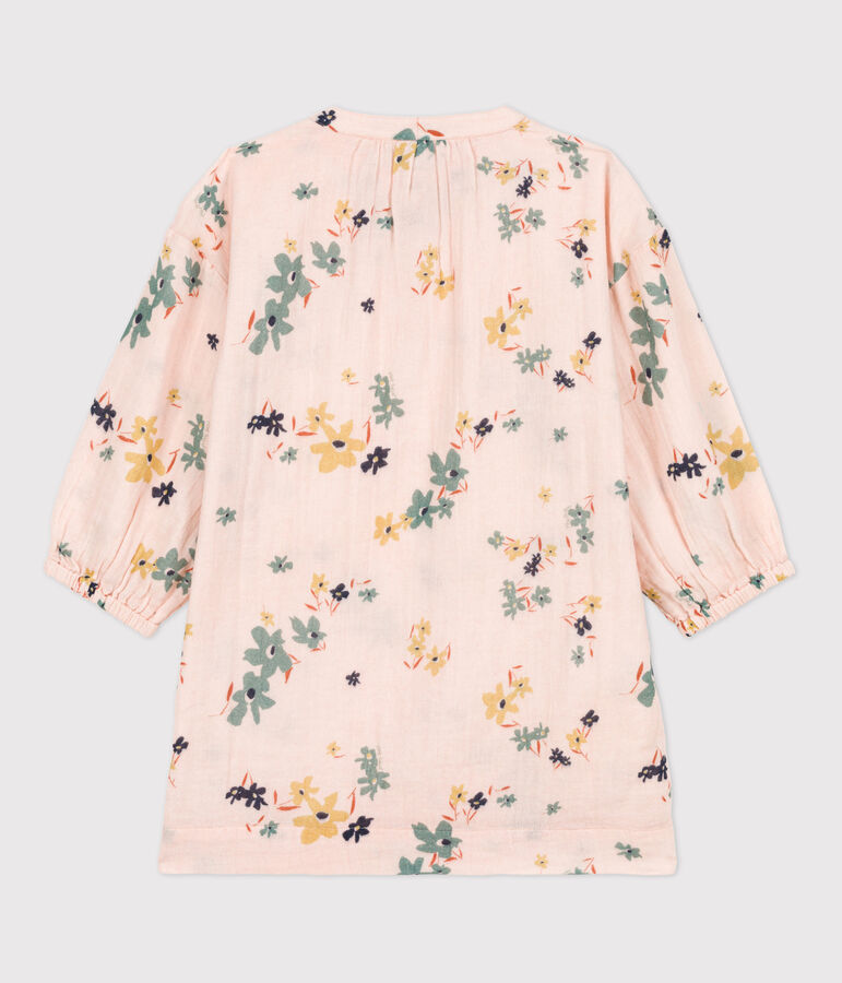 Robe manches longues en gaze de coton enfant fille rose SALINE/blanc MULTICO